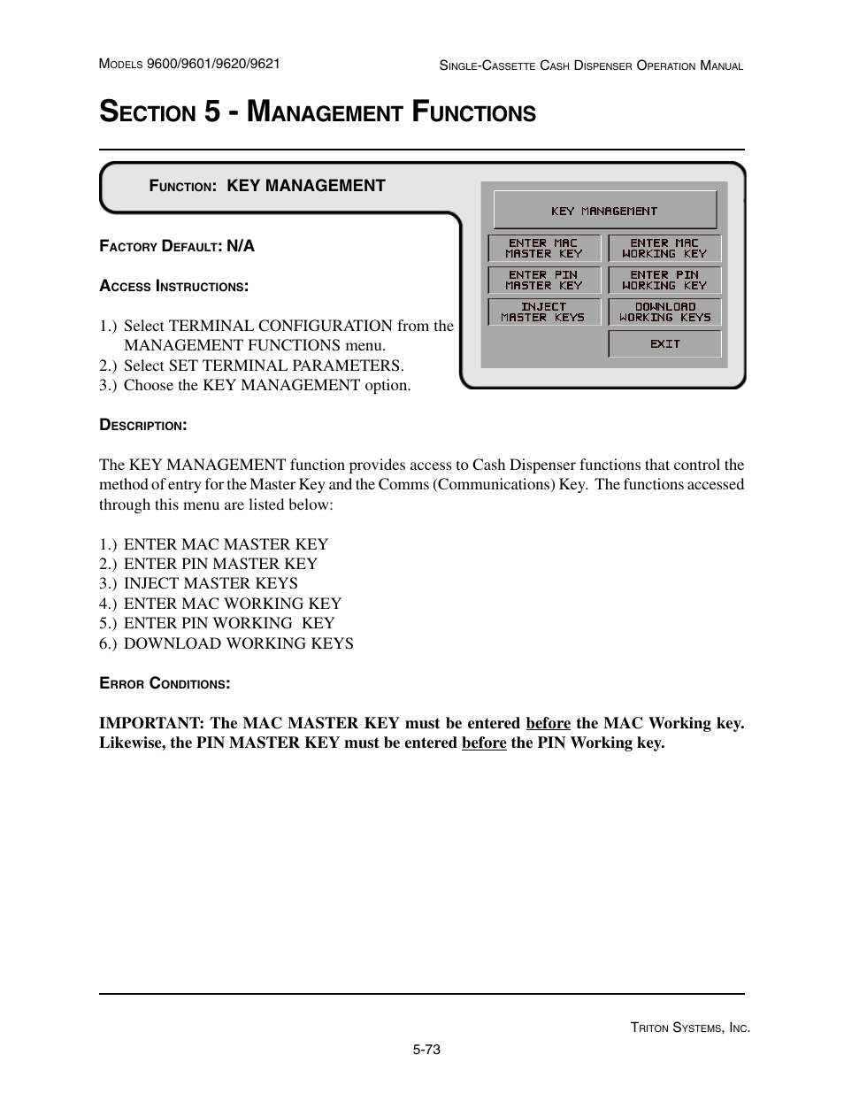 5 - m, Ection, Anagement | Unctions | Triton 9621 Operation Manual User Manual | Page 115 / 209