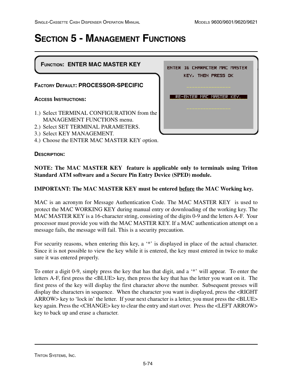 5 - m, Ection, Anagement | Unctions | Triton 9621 Operation Manual User Manual | Page 116 / 209