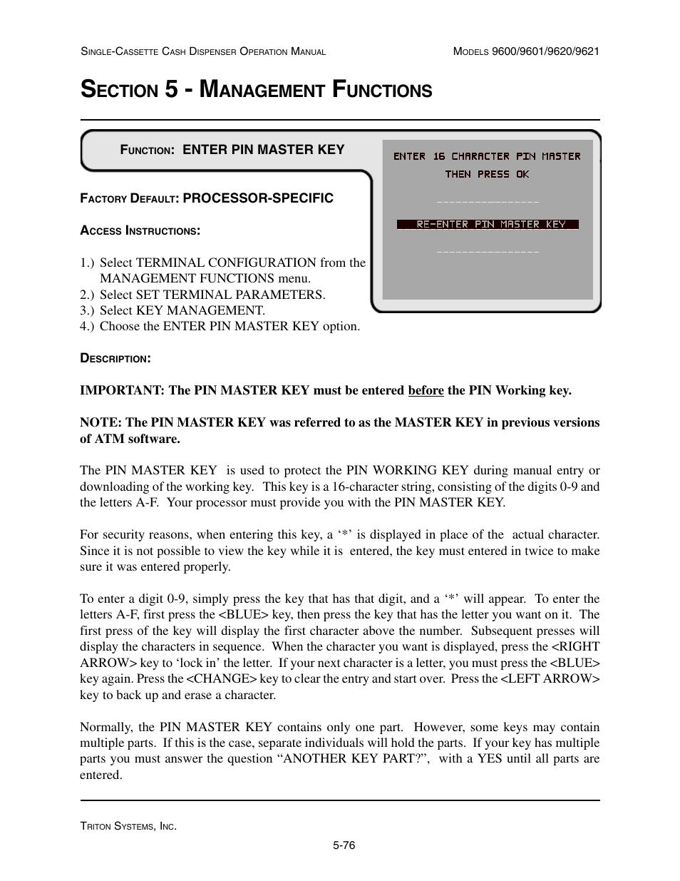 5 - m, Ection, Anagement | Unctions | Triton 9621 Operation Manual User Manual | Page 118 / 209