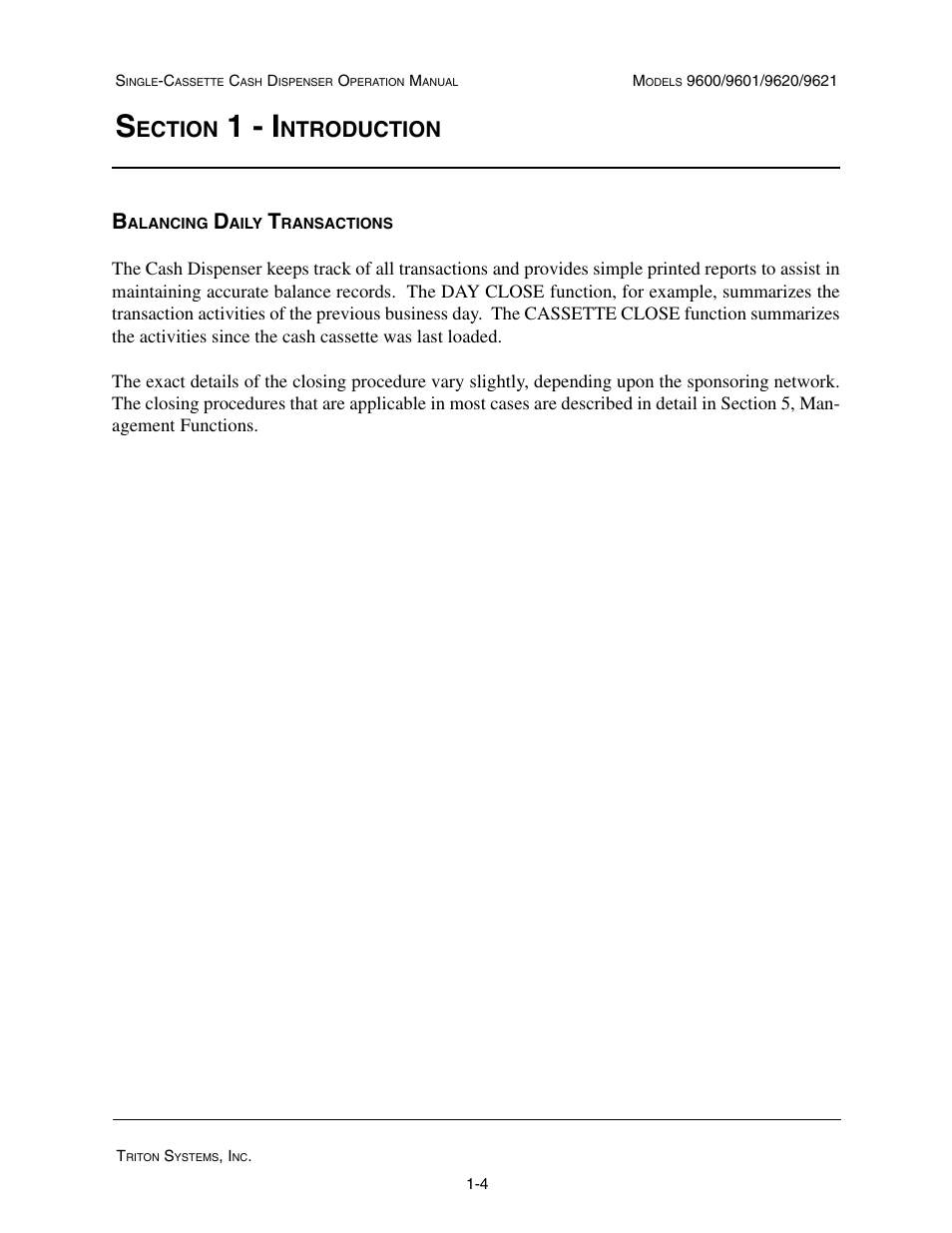 1 - i, Ection, Ntroduction | Triton 9621 Operation Manual User Manual | Page 12 / 209
