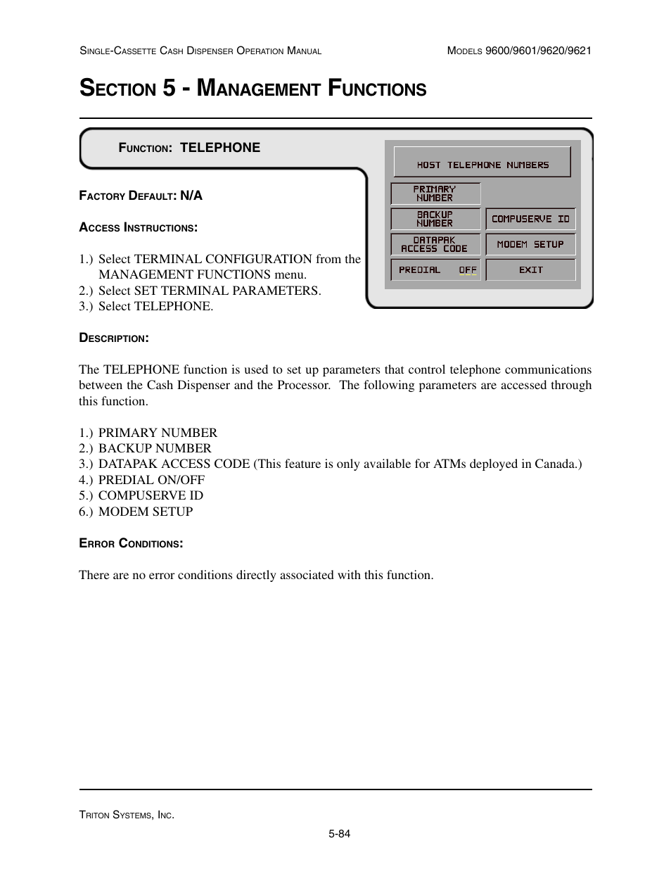 5 - m, Ection, Anagement | Unctions | Triton 9621 Operation Manual User Manual | Page 126 / 209