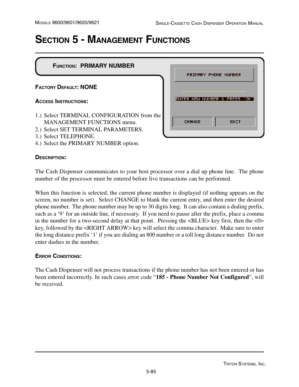 5 - m, Ection, Anagement | Unctions | Triton 9621 Operation Manual User Manual | Page 127 / 209