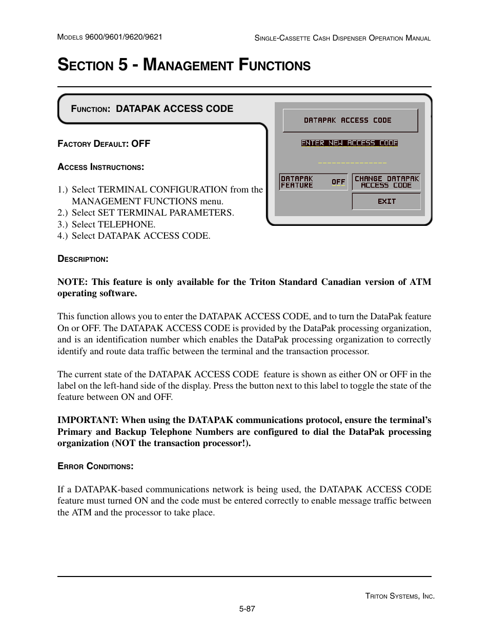 5 - m, Ection, Anagement | Unctions | Triton 9621 Operation Manual User Manual | Page 129 / 209