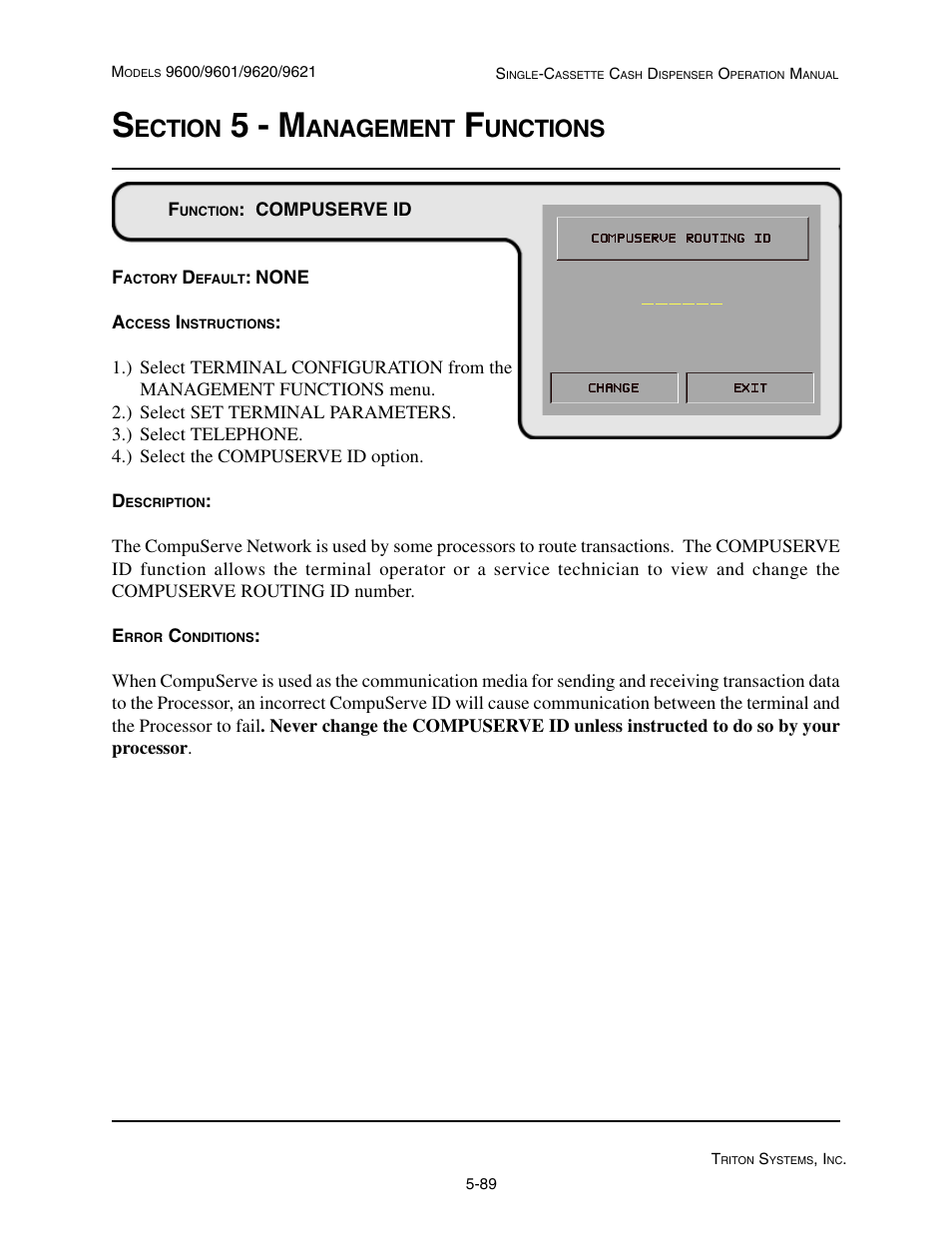 5 - m, Ection, Anagement | Unctions | Triton 9621 Operation Manual User Manual | Page 131 / 209