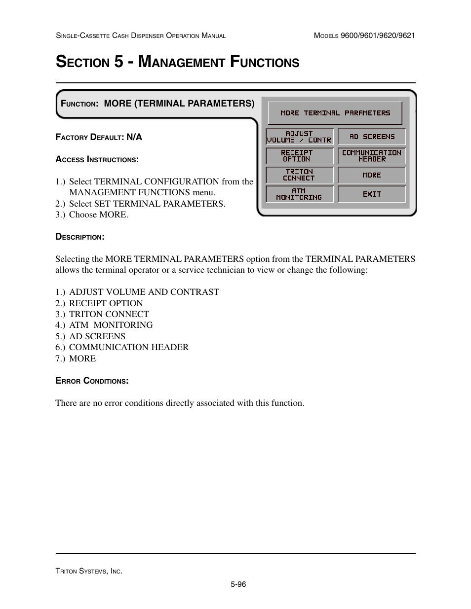 5 - m, Ection, Anagement | Unctions | Triton 9621 Operation Manual User Manual | Page 138 / 209