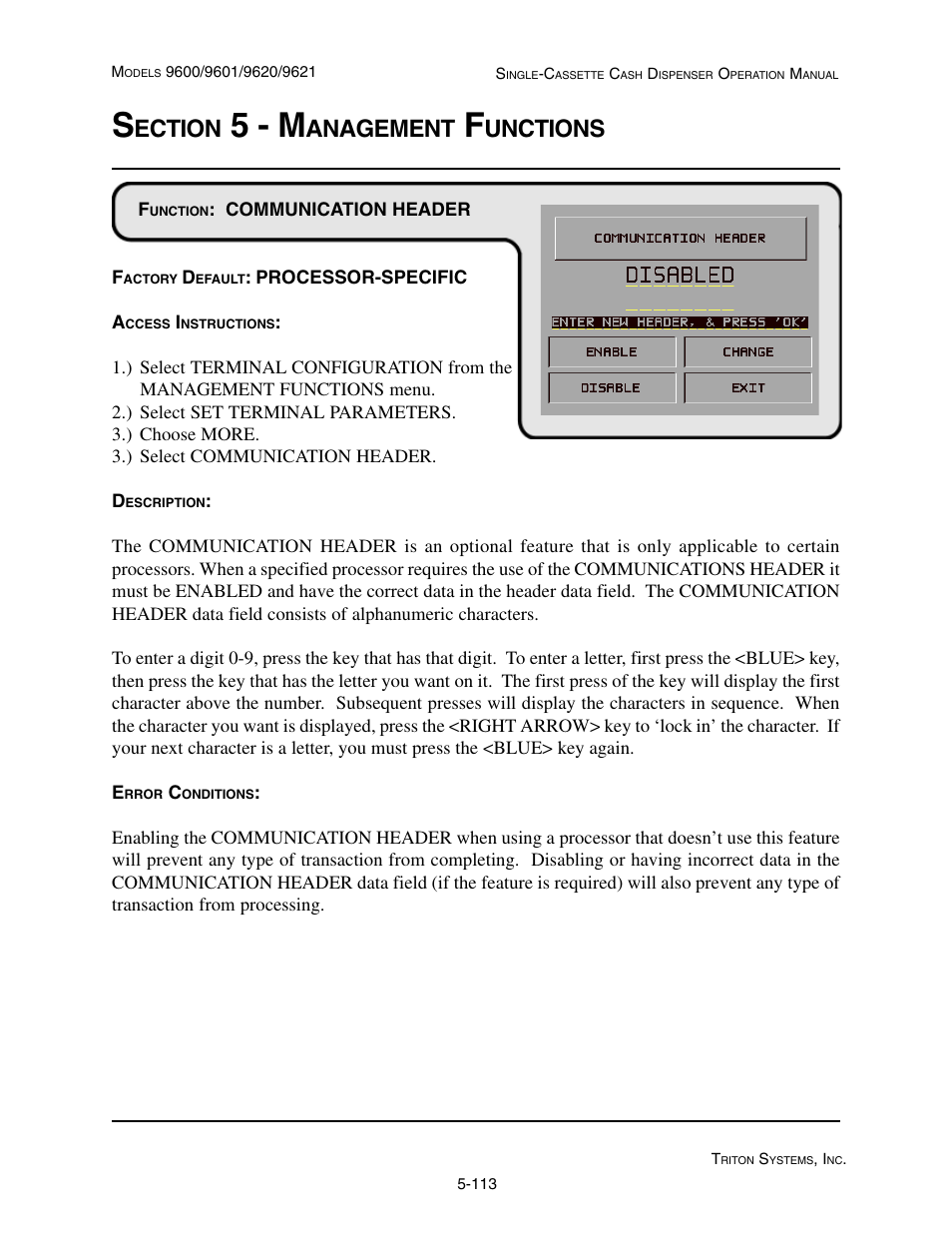 5 - m, Ection, Anagement | Unctions | Triton 9621 Operation Manual User Manual | Page 155 / 209