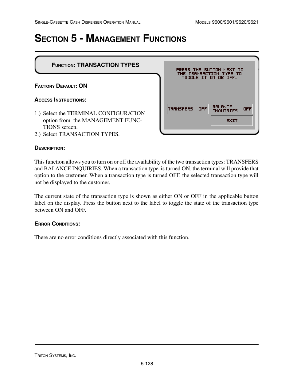 5 - m, Ection, Anagement | Unctions | Triton 9621 Operation Manual User Manual | Page 170 / 209