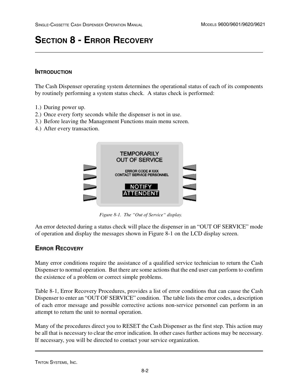 8 - e, Ection, Rror | Ecovery | Triton 9621 Operation Manual User Manual | Page 182 / 209