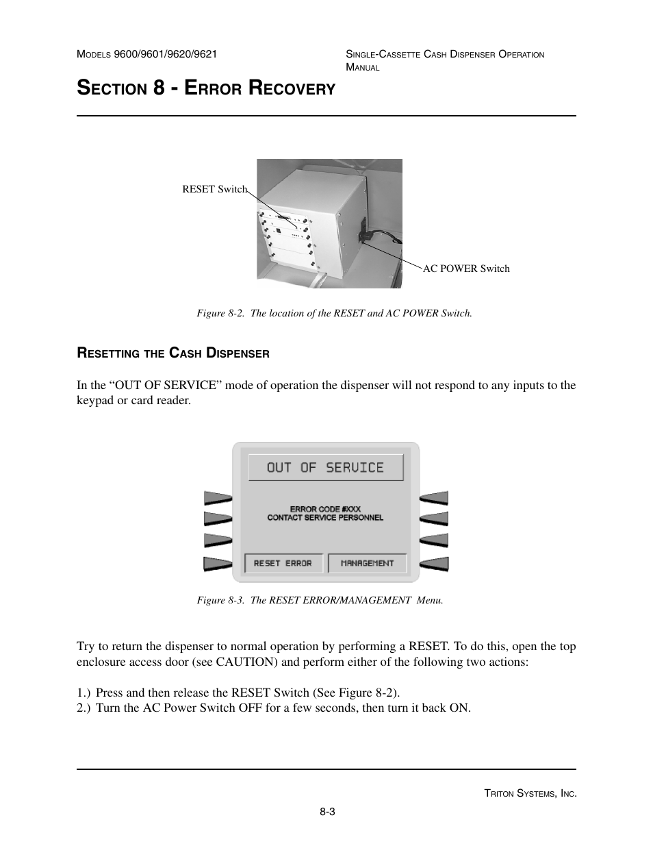 8 - e, Ection, Rror | Ecovery | Triton 9621 Operation Manual User Manual | Page 183 / 209