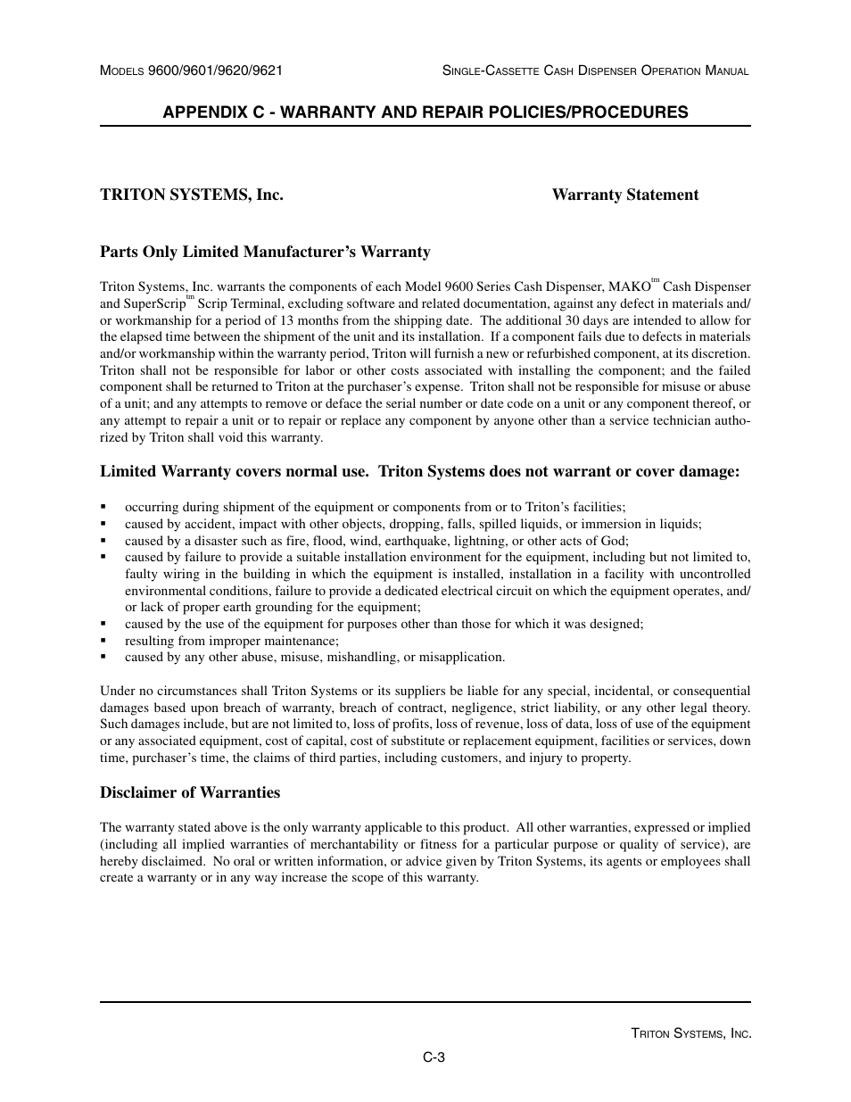 Disclaimer of warranties | Triton 9621 Operation Manual User Manual | Page 203 / 209