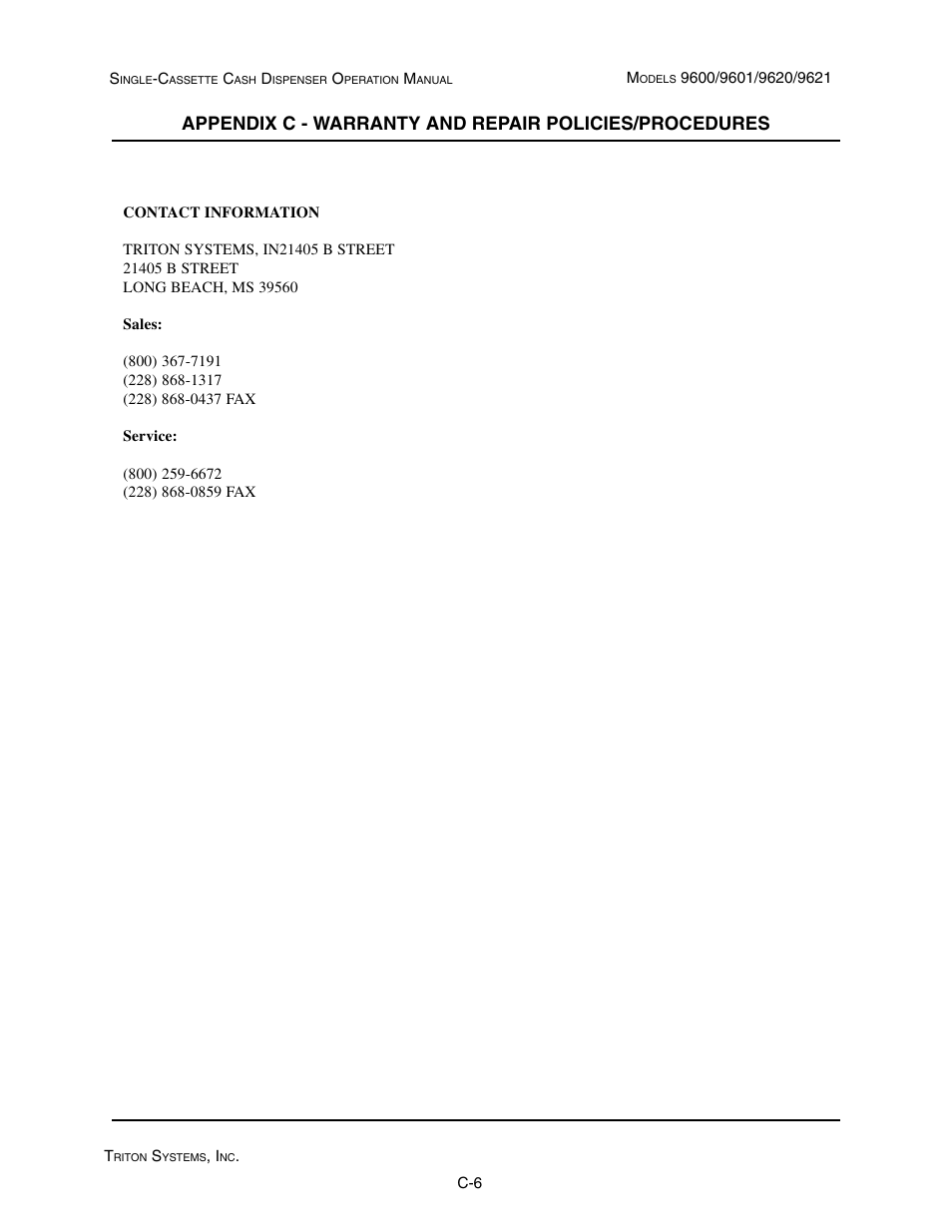 Triton 9621 Operation Manual User Manual | Page 206 / 209