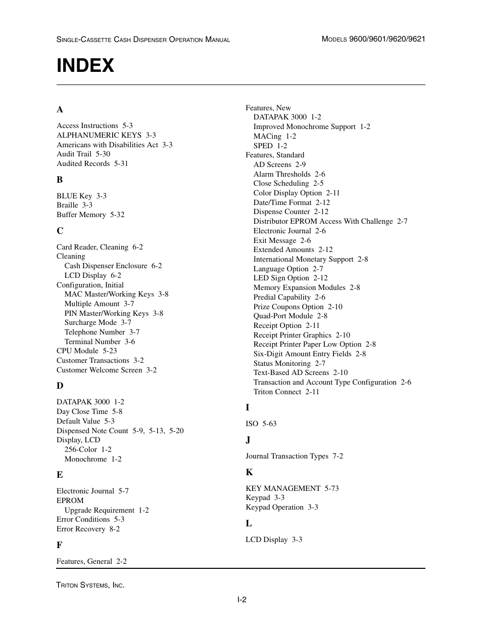 Index | Triton 9621 Operation Manual User Manual | Page 208 / 209