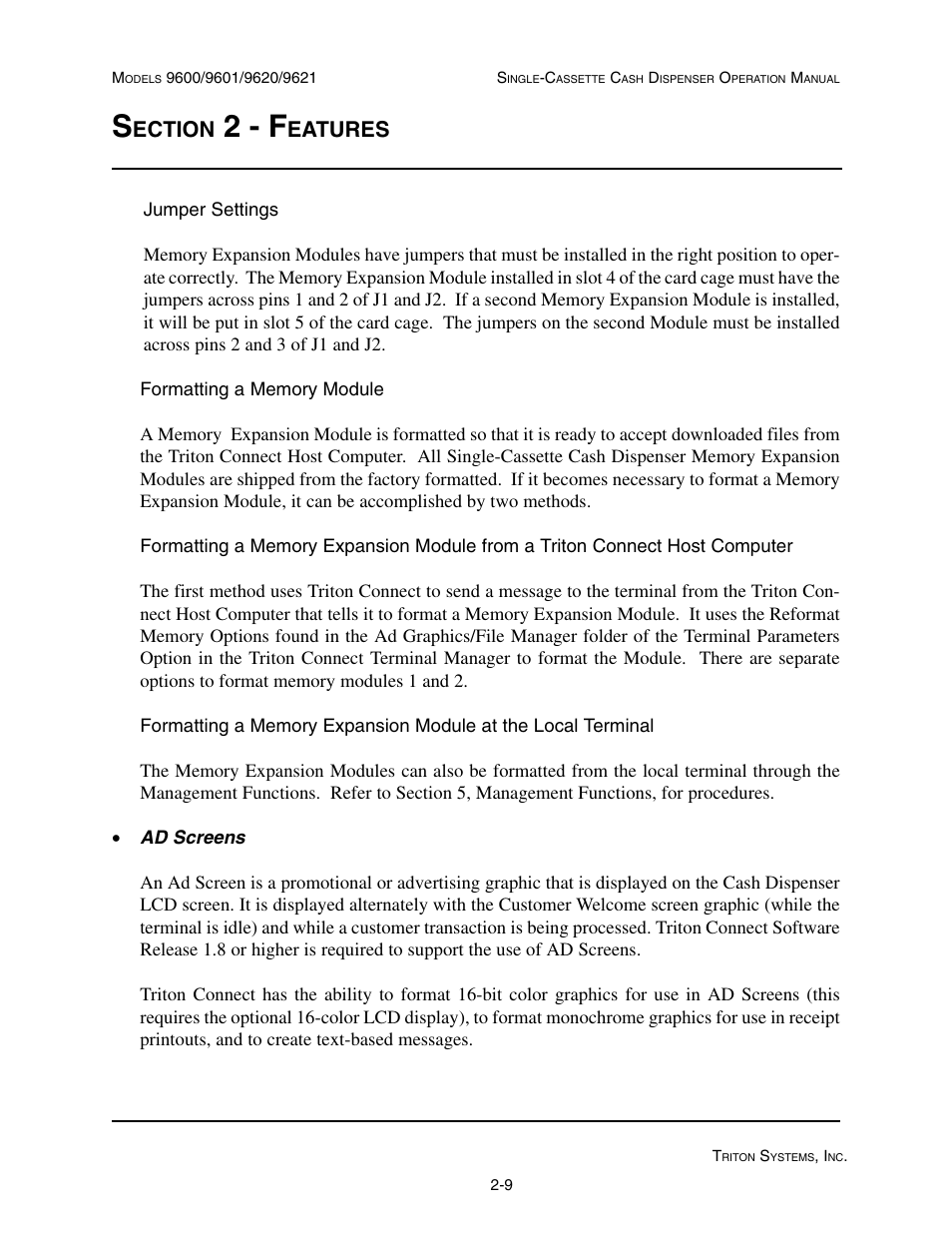 2 - f, Ection, Eatures | Triton 9621 Operation Manual User Manual | Page 21 / 209