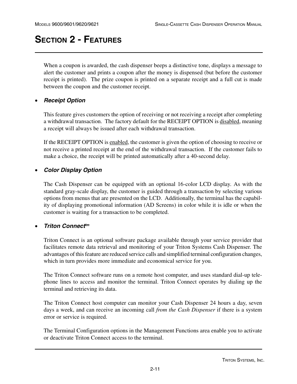 2 - f, Ection, Eatures | Triton 9621 Operation Manual User Manual | Page 23 / 209