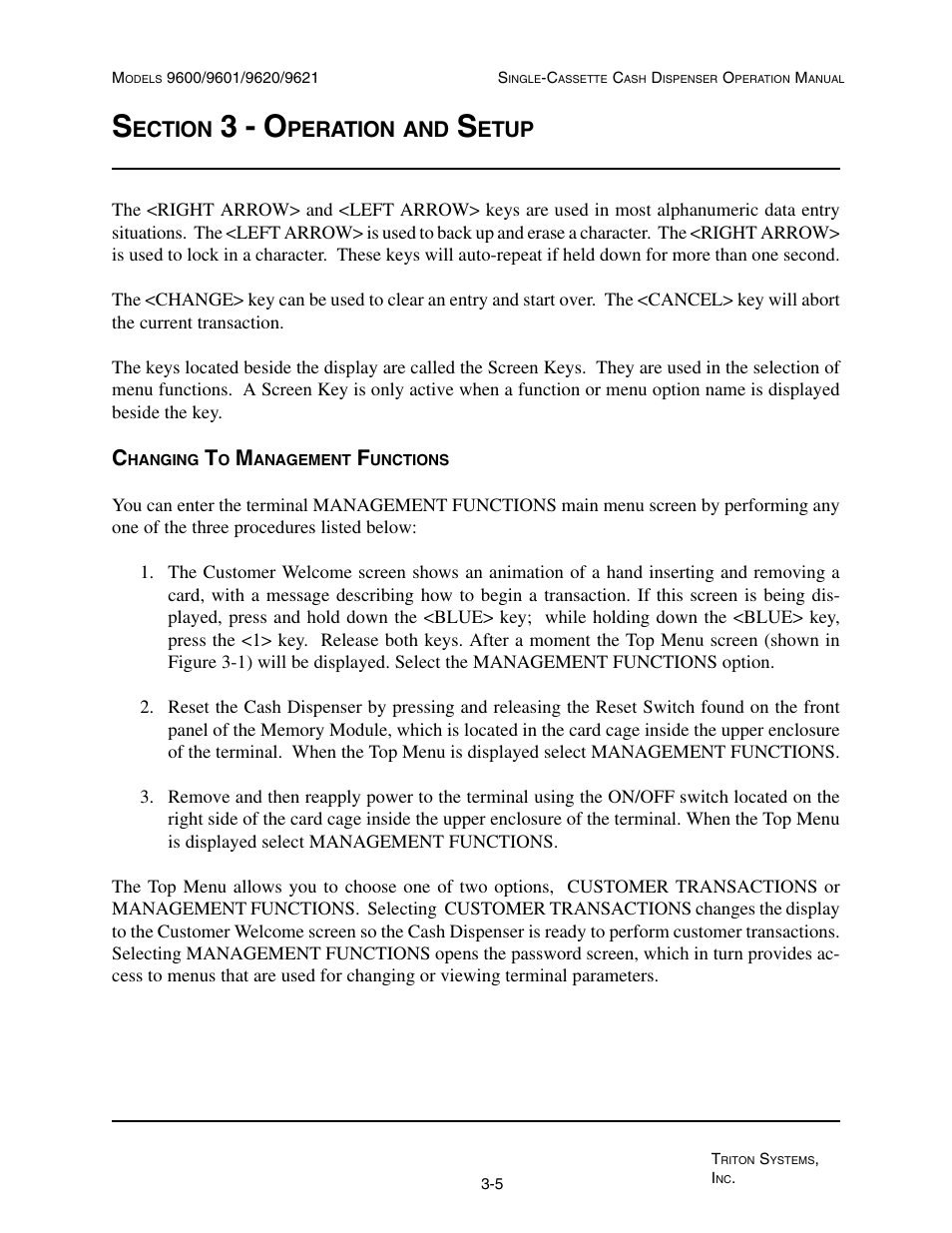 3 - o, Ection, Peration | Etup | Triton 9621 Operation Manual User Manual | Page 29 / 209