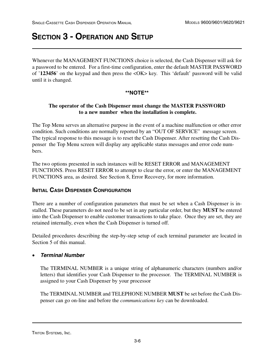 3 - o, Ection, Peration | Etup | Triton 9621 Operation Manual User Manual | Page 30 / 209