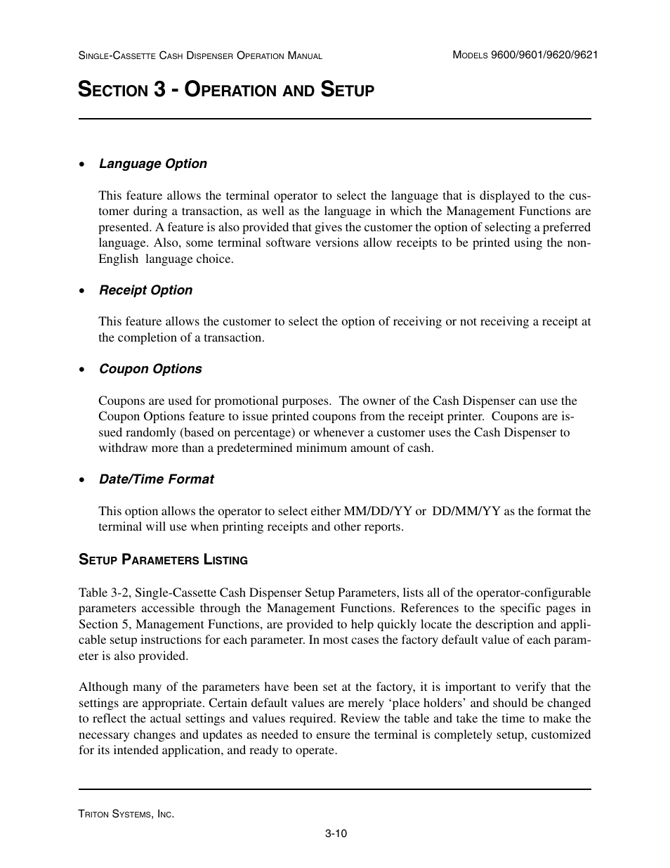 3 - o, Ection, Peration | Etup | Triton 9621 Operation Manual User Manual | Page 34 / 209