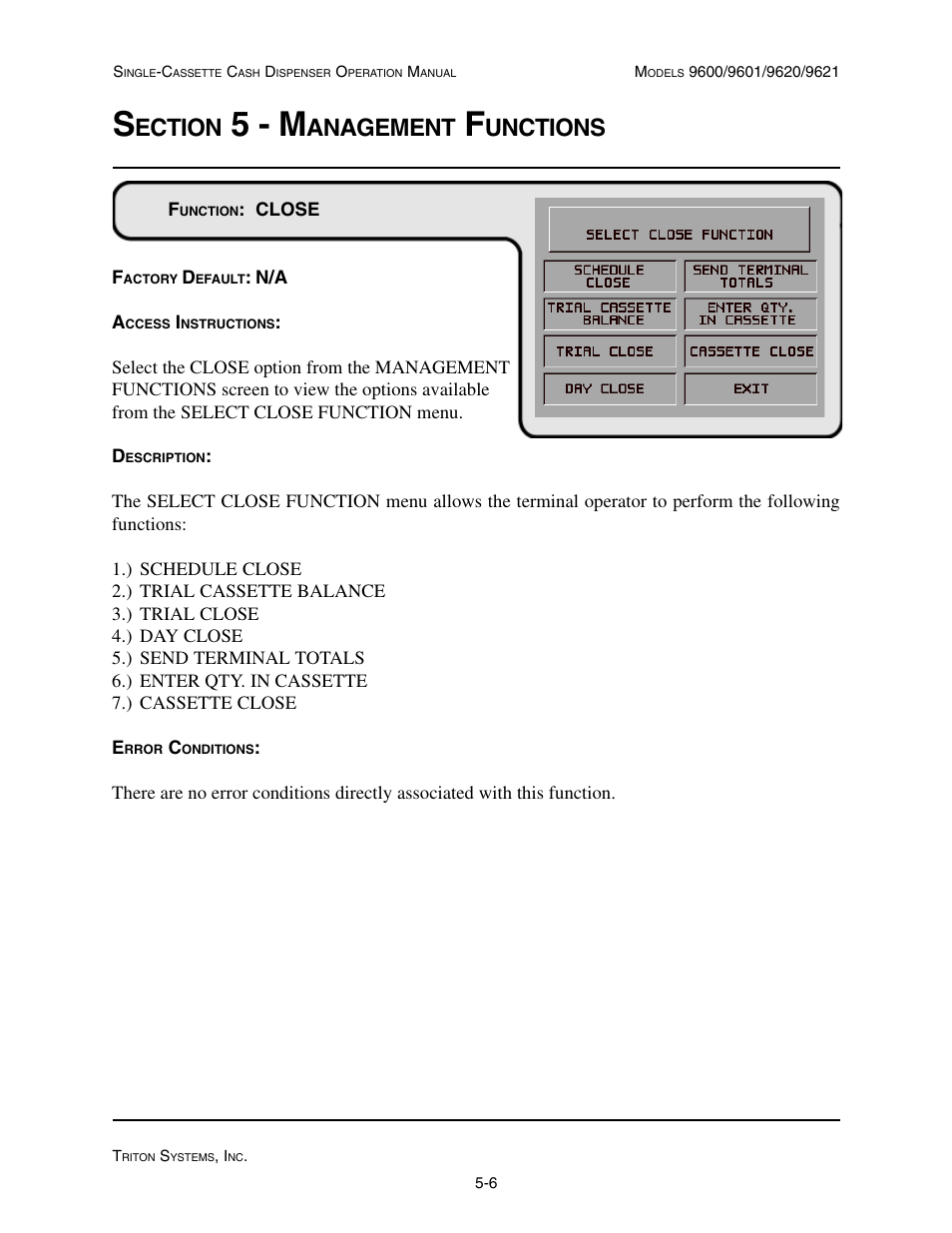 5 - m, Ection, Anagement | Unctions | Triton 9621 Operation Manual User Manual | Page 48 / 209