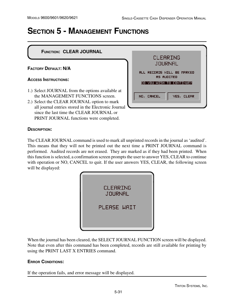 5 - m, Ection, Anagement | Unctions | Triton 9621 Operation Manual User Manual | Page 73 / 209