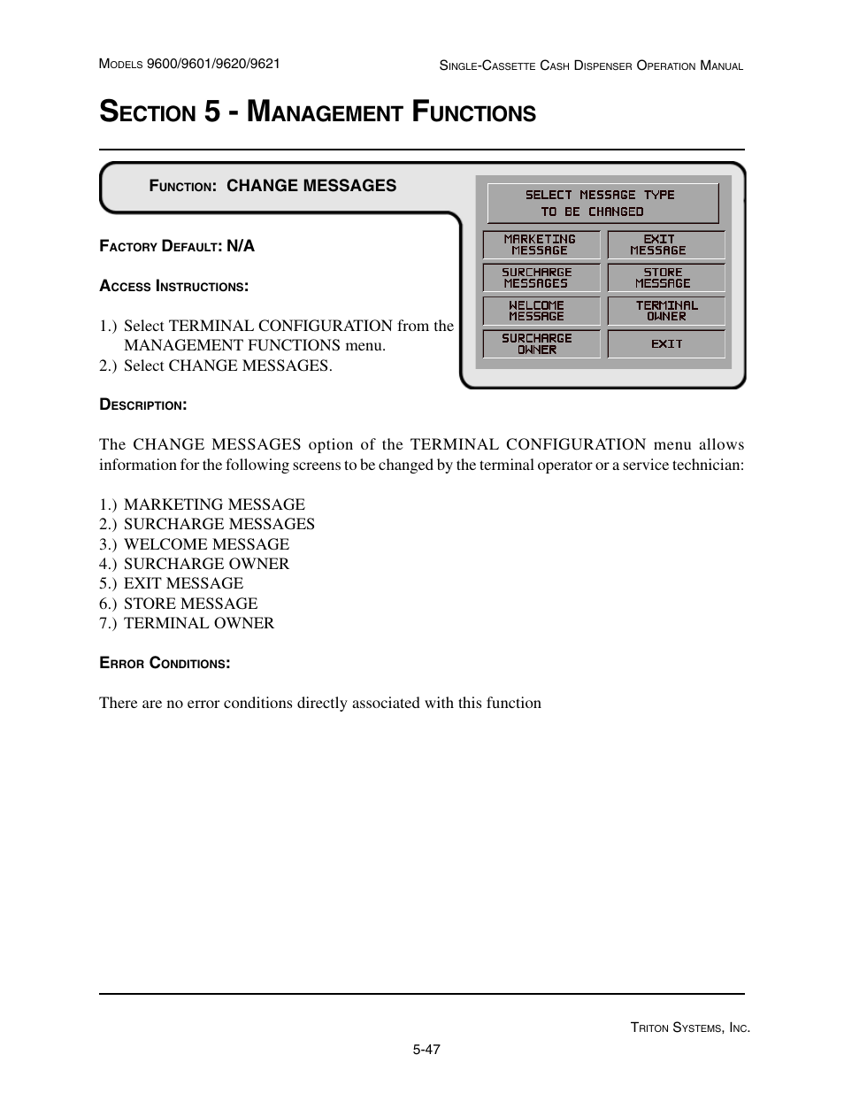 5 - m, Ection, Anagement | Unctions | Triton 9621 Operation Manual User Manual | Page 89 / 209