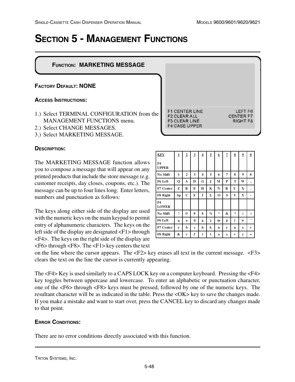 5 - m, Ection, Anagement | Unctions, Marketing message f, None a | Triton 9621 Operation Manual User Manual | Page 90 / 209