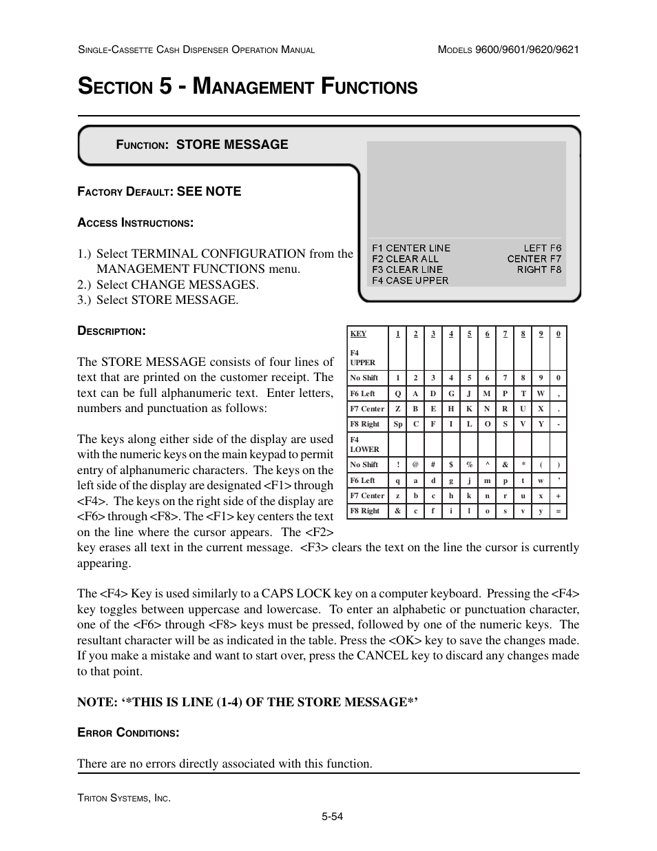 5 - m, Ection, Anagement | Unctions, Store message f | Triton 9621 Operation Manual User Manual | Page 96 / 209