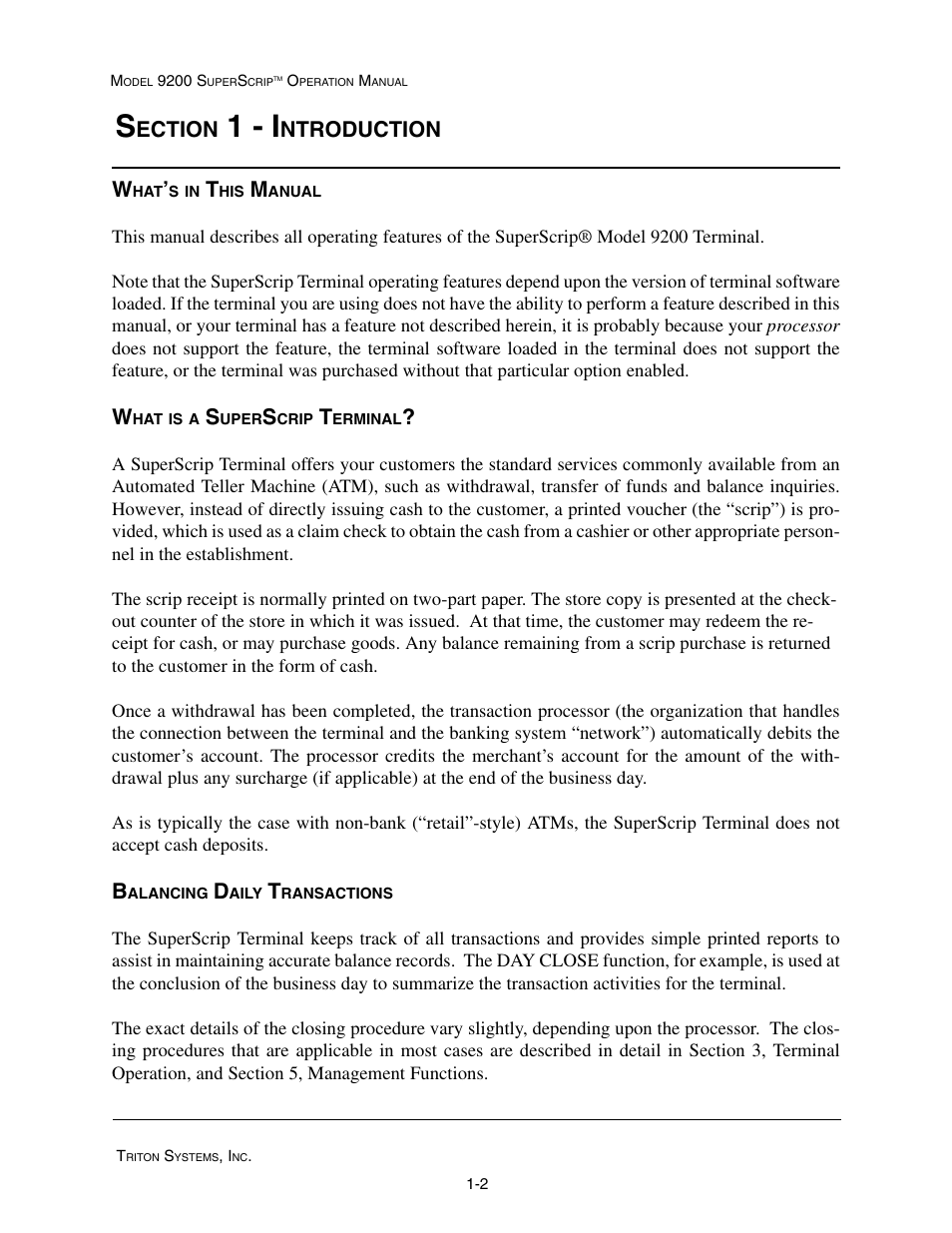 1 - i, Ection, Ntroduction | Triton 9200 Operation Manual User Manual | Page 10 / 179