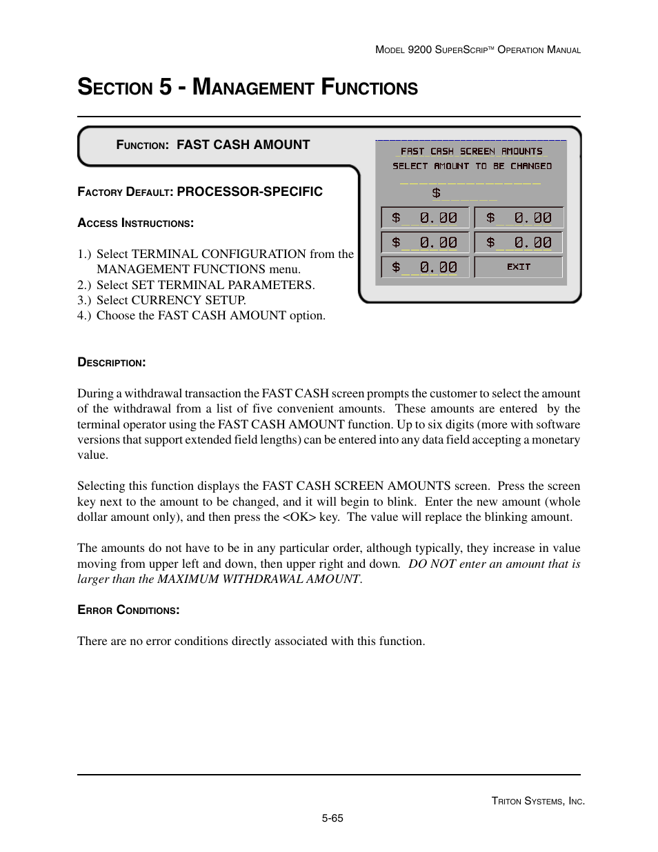 5 - m, Ection, Anagement | Unctions | Triton 9200 Operation Manual User Manual | Page 101 / 179