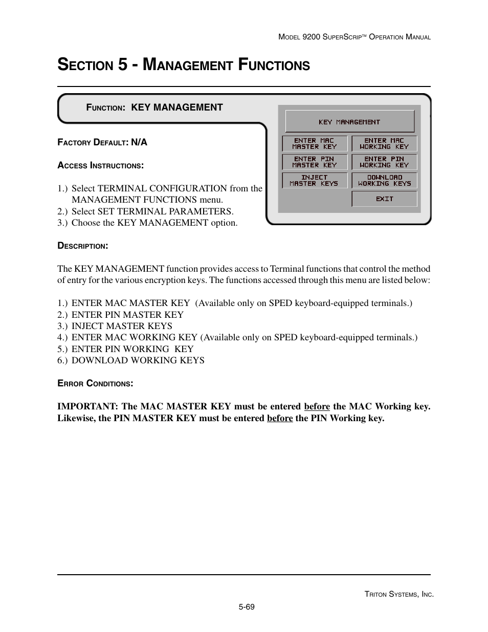 5 - m, Ection, Anagement | Unctions | Triton 9200 Operation Manual User Manual | Page 105 / 179