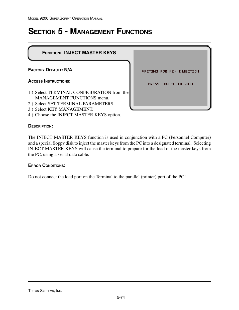 5 - m, Ection, Anagement | Unctions | Triton 9200 Operation Manual User Manual | Page 110 / 179