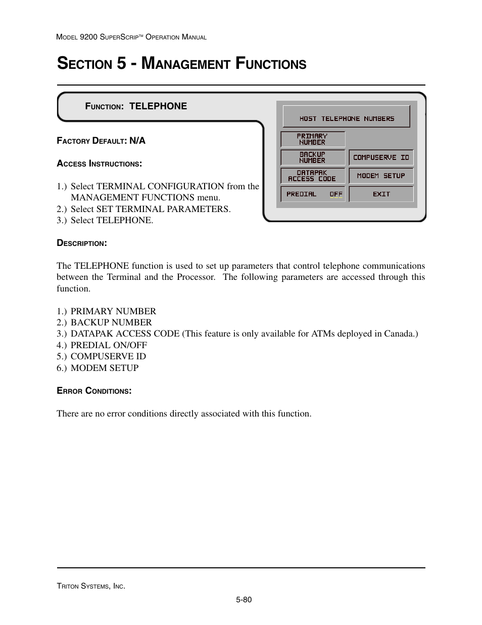 5 - m, Ection, Anagement | Unctions | Triton 9200 Operation Manual User Manual | Page 116 / 179