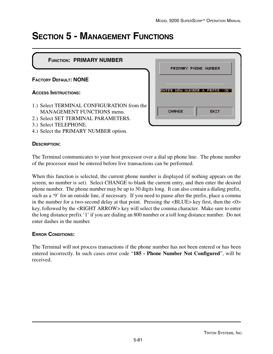 5 - m, Ection, Anagement | Unctions | Triton 9200 Operation Manual User Manual | Page 117 / 179