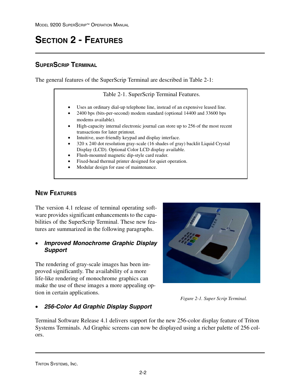 2 - f, Ection, Eatures | Triton 9200 Operation Manual User Manual | Page 12 / 179