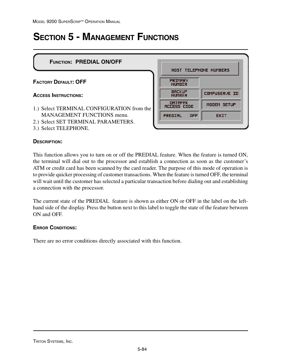 5 - m, Ection, Anagement | Unctions | Triton 9200 Operation Manual User Manual | Page 120 / 179