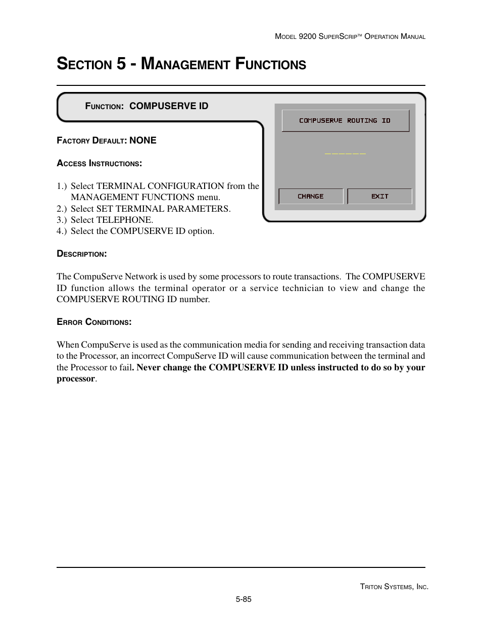 5 - m, Ection, Anagement | Unctions | Triton 9200 Operation Manual User Manual | Page 121 / 179