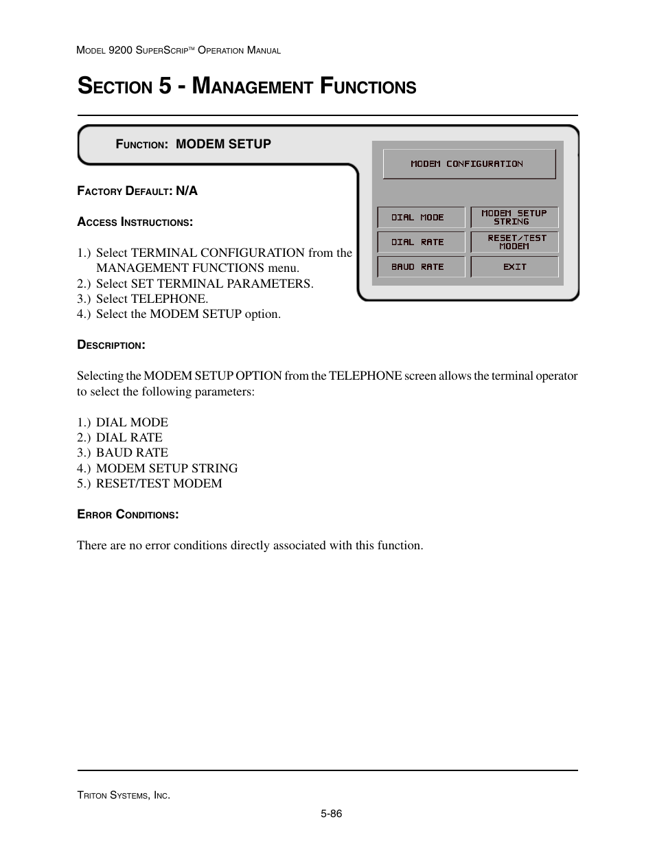 5 - m, Ection, Anagement | Unctions | Triton 9200 Operation Manual User Manual | Page 122 / 179