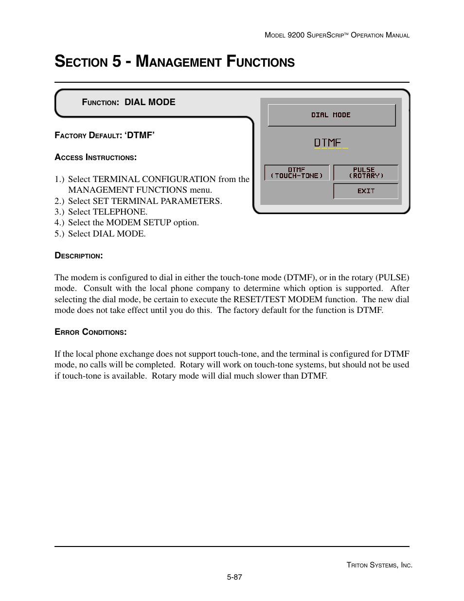 5 - m, Ection, Anagement | Unctions | Triton 9200 Operation Manual User Manual | Page 123 / 179