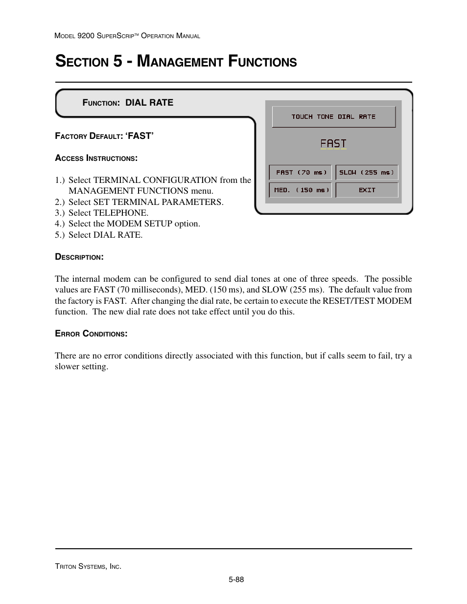 5 - m, Ection, Anagement | Unctions | Triton 9200 Operation Manual User Manual | Page 124 / 179