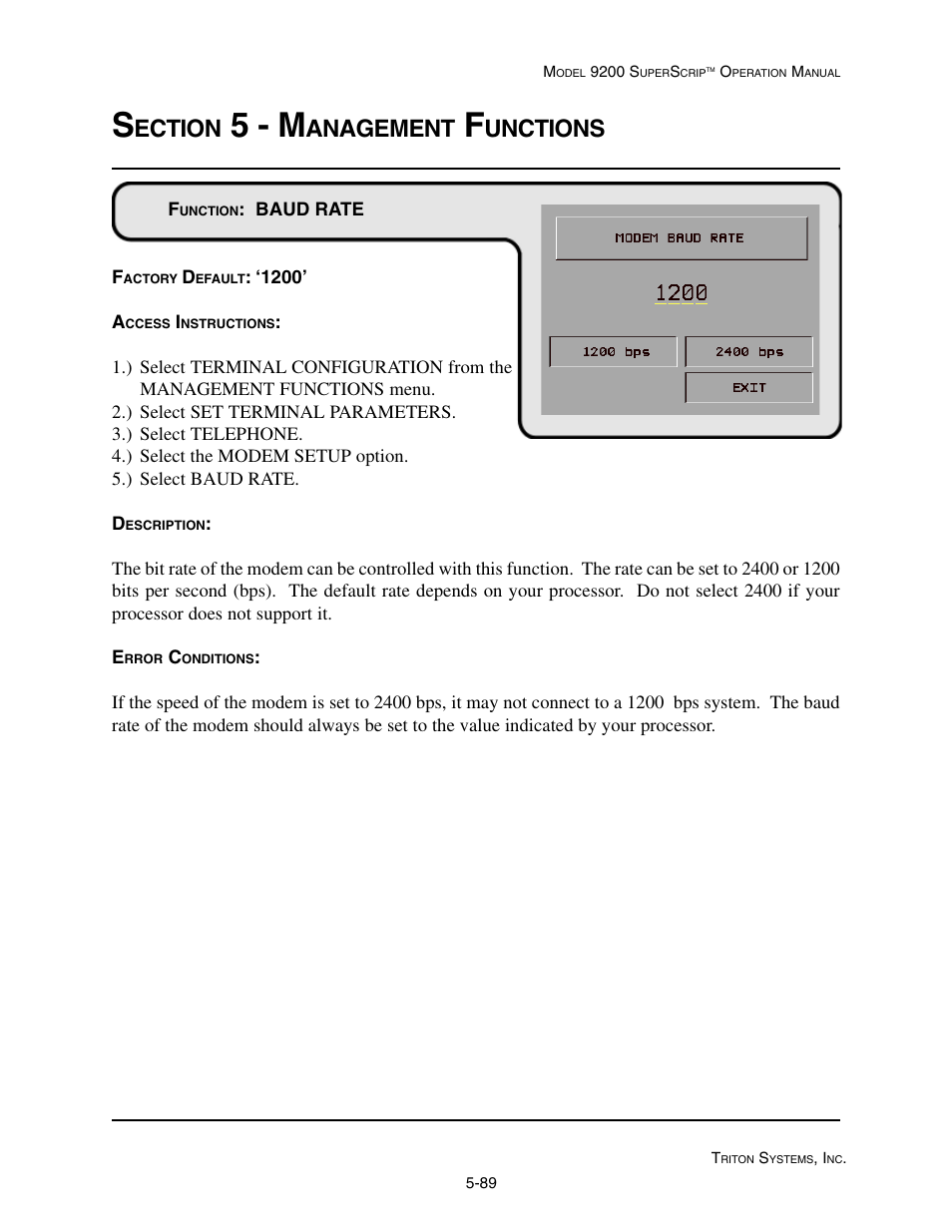 5 - m, Ection, Anagement | Unctions | Triton 9200 Operation Manual User Manual | Page 125 / 179