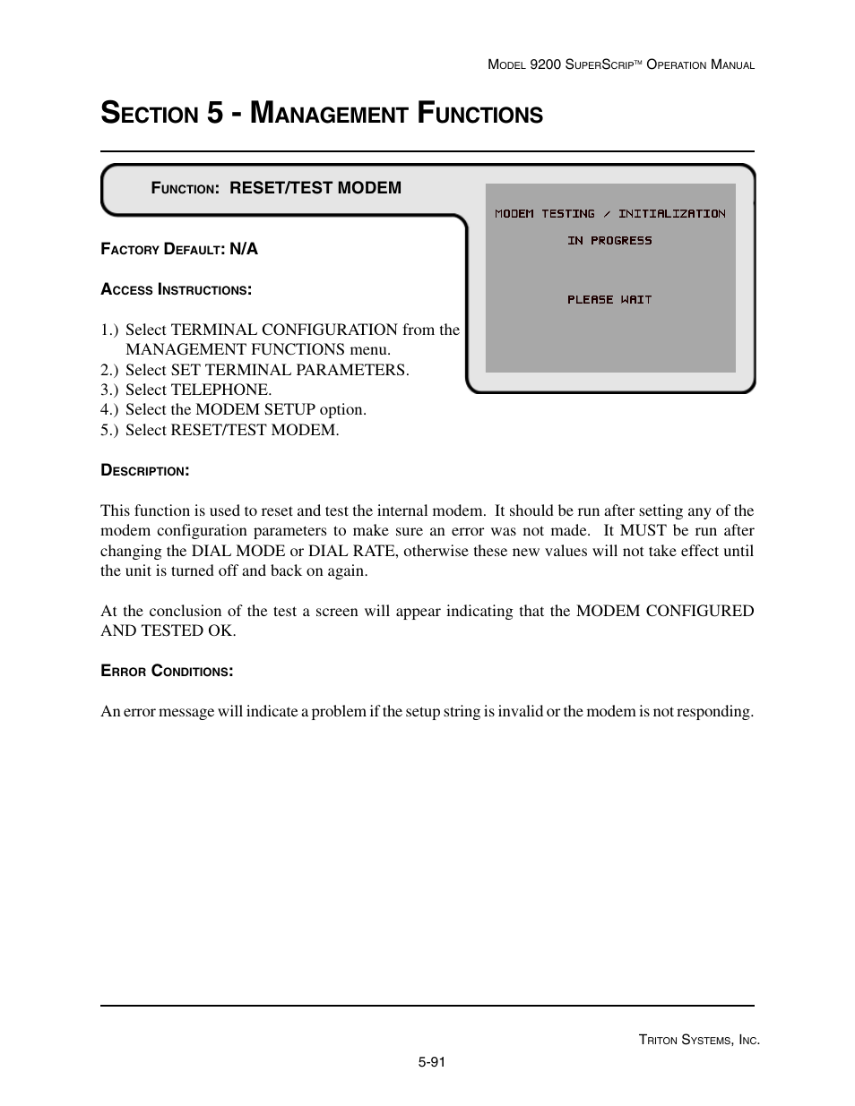 5 - m, Ection, Anagement | Unctions | Triton 9200 Operation Manual User Manual | Page 127 / 179