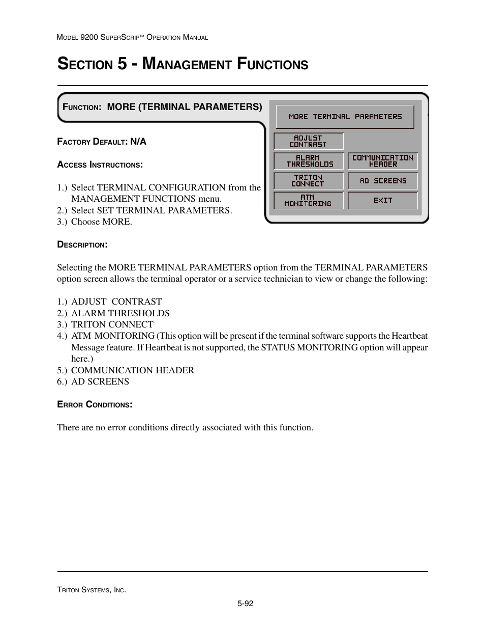 5 - m, Ection, Anagement | Unctions | Triton 9200 Operation Manual User Manual | Page 128 / 179