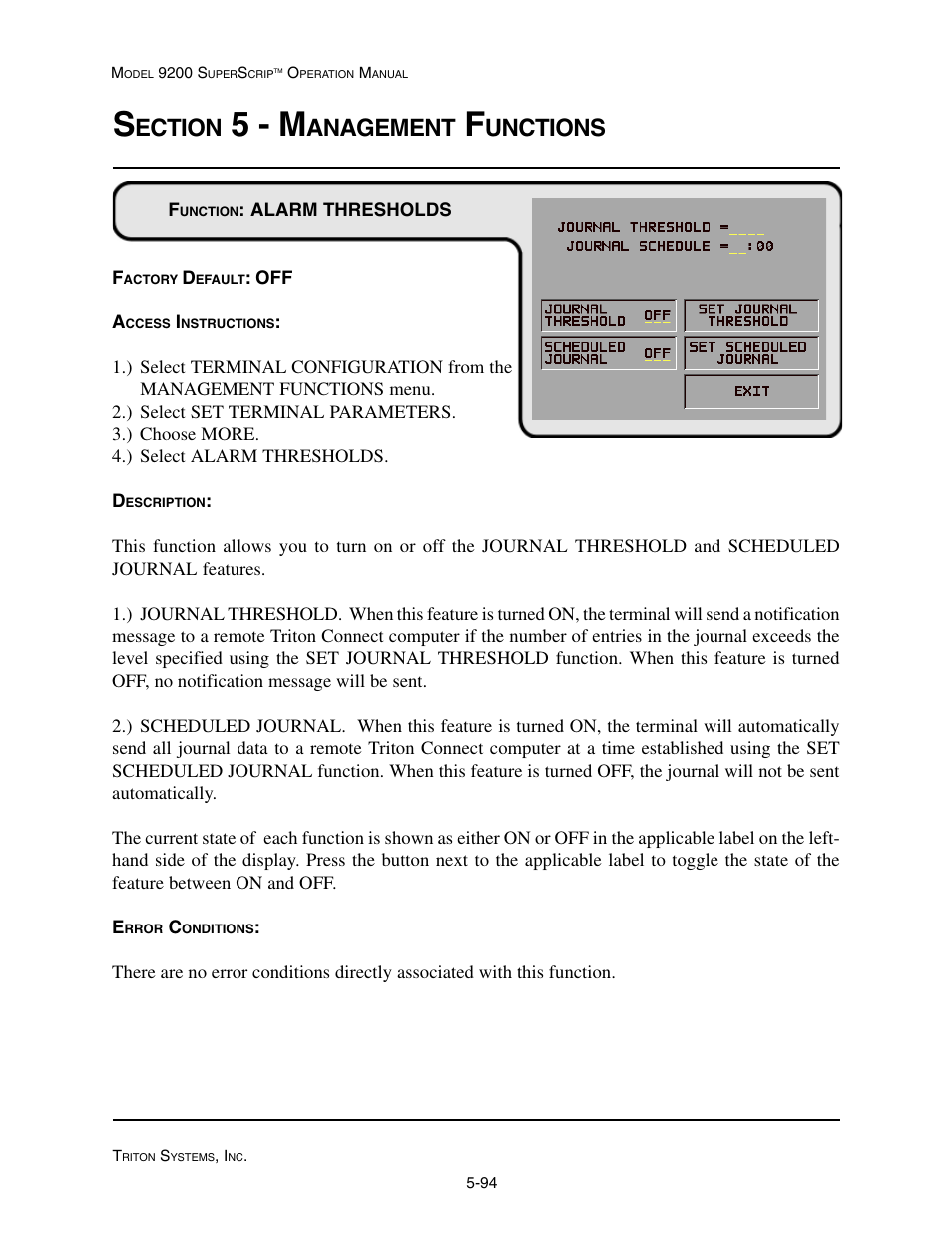 5 - m, Ection, Anagement | Unctions | Triton 9200 Operation Manual User Manual | Page 130 / 179