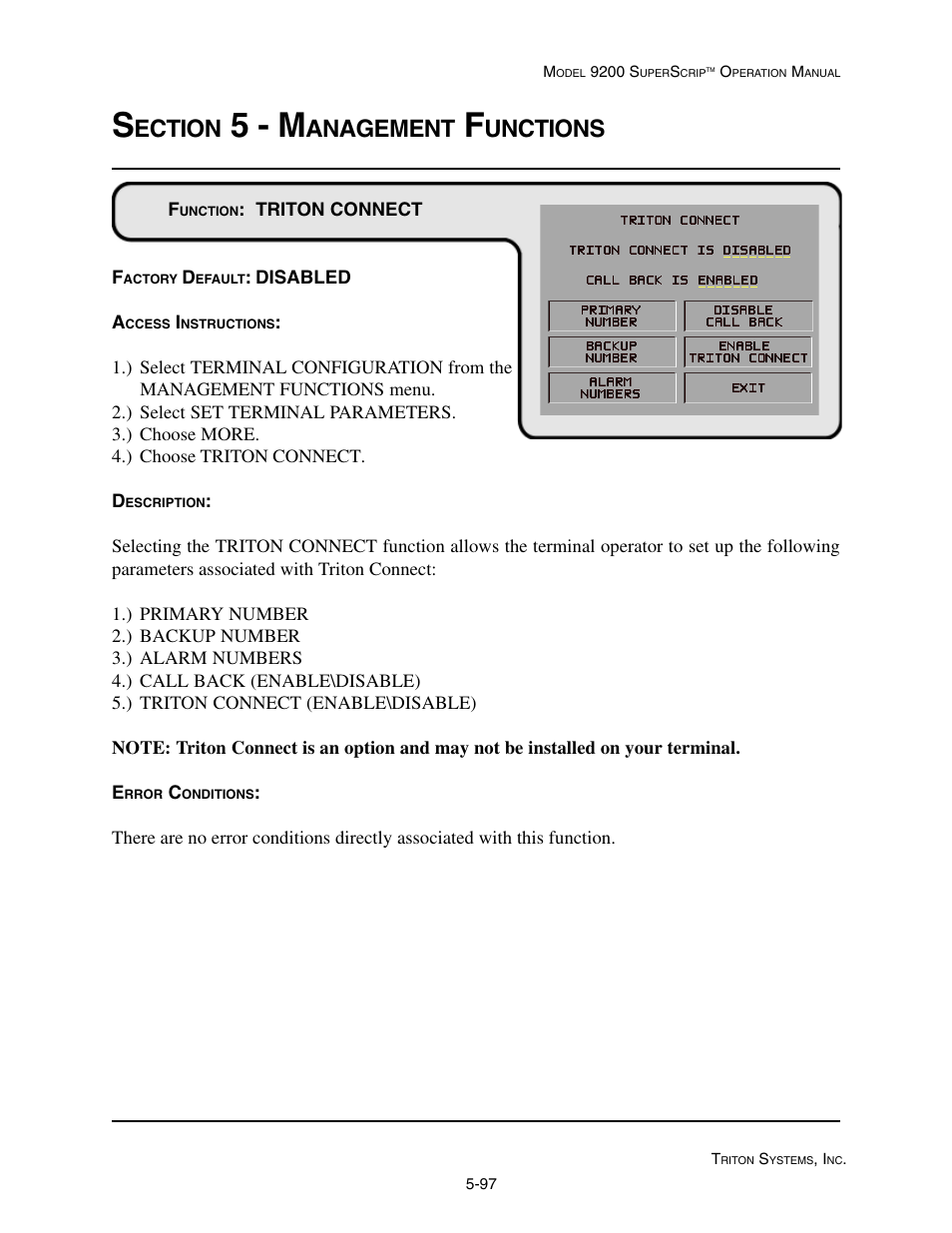 5 - m, Ection, Anagement | Unctions | Triton 9200 Operation Manual User Manual | Page 133 / 179