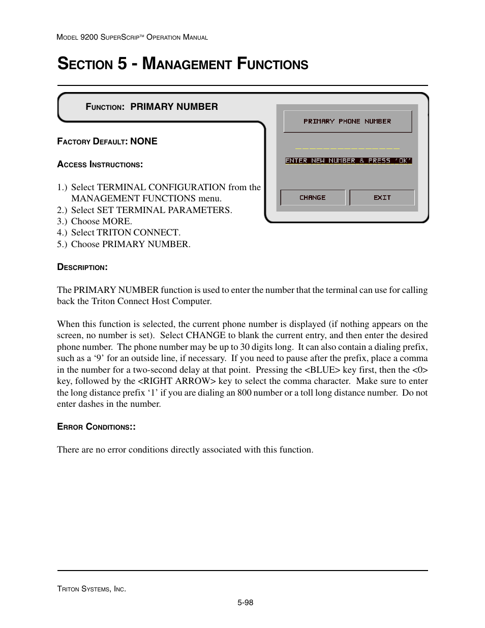 5 - m, Ection, Anagement | Unctions | Triton 9200 Operation Manual User Manual | Page 134 / 179