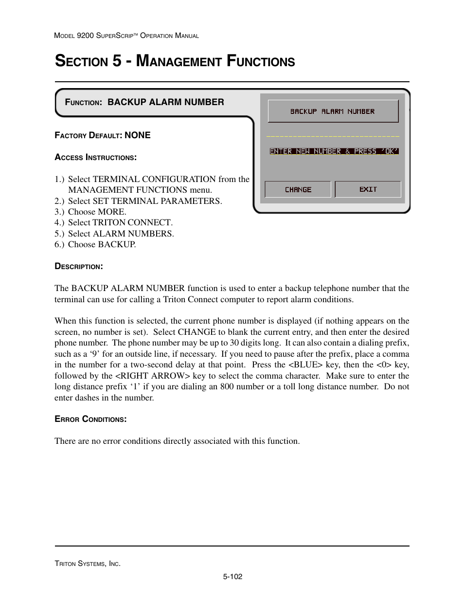 5 - m, Ection, Anagement | Unctions | Triton 9200 Operation Manual User Manual | Page 138 / 179