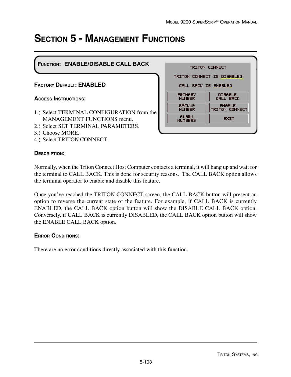 5 - m, Ection, Anagement | Unctions | Triton 9200 Operation Manual User Manual | Page 139 / 179