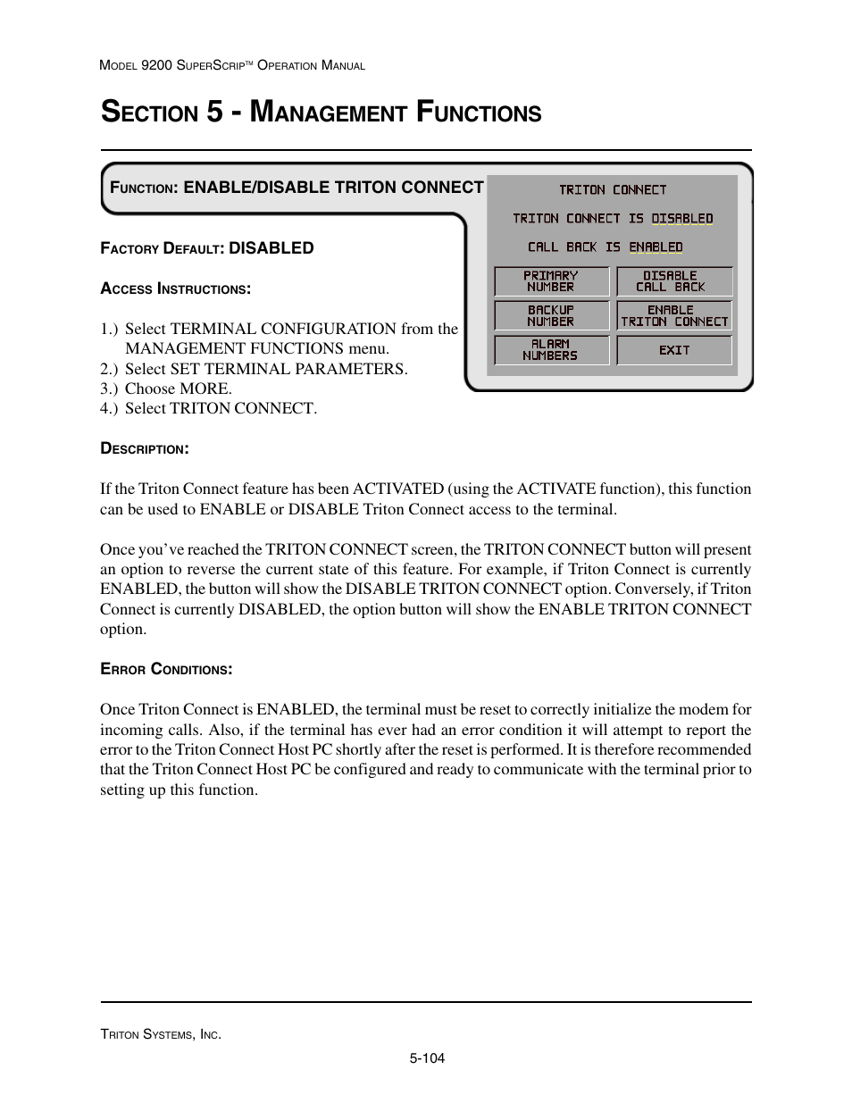 5 - m, Ection, Anagement | Unctions | Triton 9200 Operation Manual User Manual | Page 140 / 179