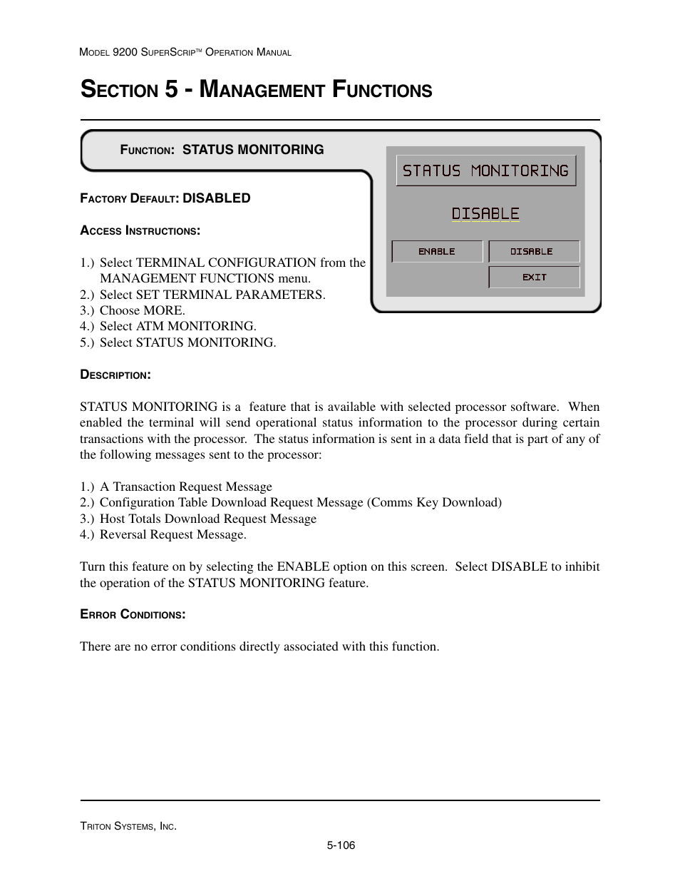 5 - m, Ection, Anagement | Unctions | Triton 9200 Operation Manual User Manual | Page 142 / 179