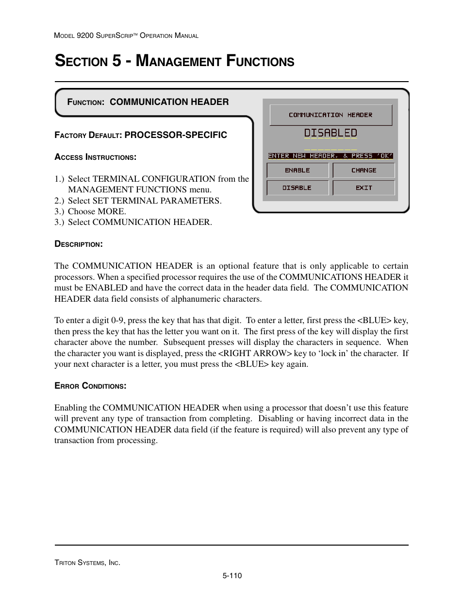 5 - m, Ection, Anagement | Unctions | Triton 9200 Operation Manual User Manual | Page 146 / 179
