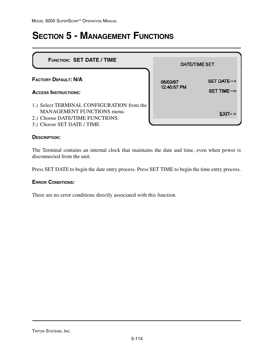 5 - m, Ection, Anagement | Unctions | Triton 9200 Operation Manual User Manual | Page 150 / 179